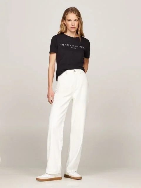 Tommy Hilfiger REG CORP LOGO C-NK SS Kadın Siyah Badi WW0WW40276BDS