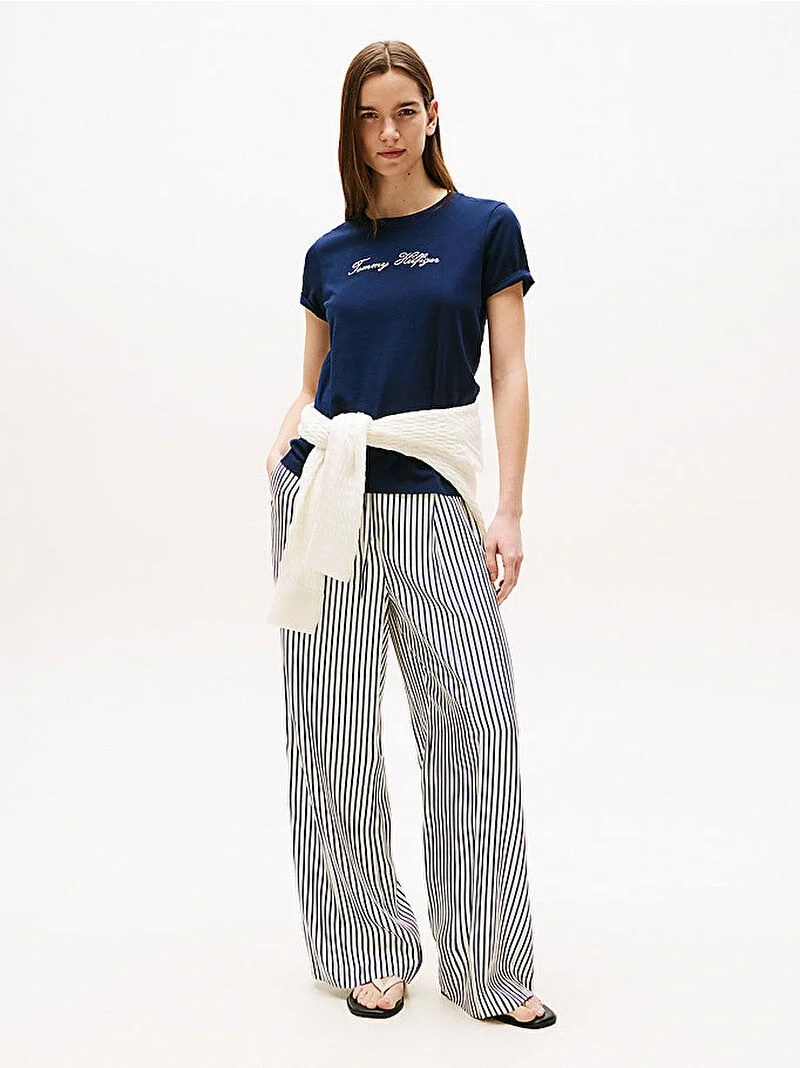 Tommy Hilfiger RWB Pike Bisiklet Yaka Kısa Kollu Kadın T-shirt WW0WW47310C1G