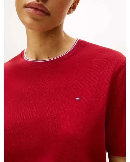 Tommy Hilfiger RWB Pike Bisiklet Yaka Kısa Kollu Kadın T-shirt WW0WW47310XIT