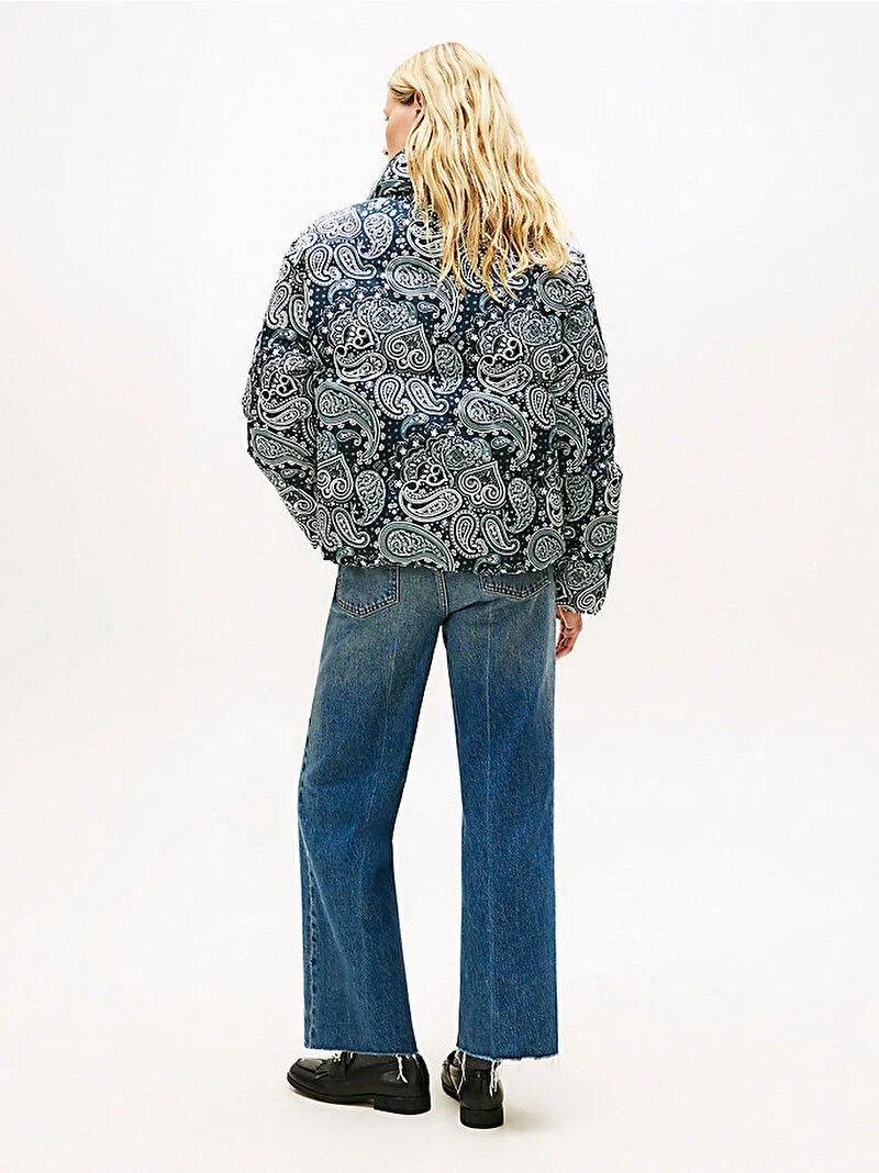 Tommy Hilfiger Tamamı Baskılı Kuş Tüyü Normal Kesim Kadın Mavi  Mont  WW0WW474470ZV