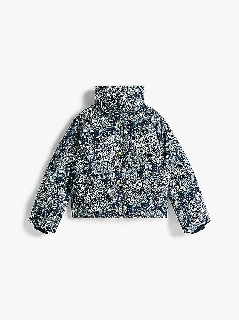 Tommy Hilfiger Tamamı Baskılı Kuş Tüyü Normal Kesim Kadın Mavi  Mont  WW0WW474470ZV