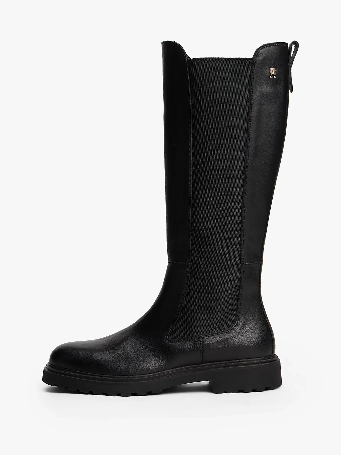 Tommy Hilfiger TH Deri Tırtıklı Tabanlı Uzun Kadın Siyah Bot FW0FW08985BDS