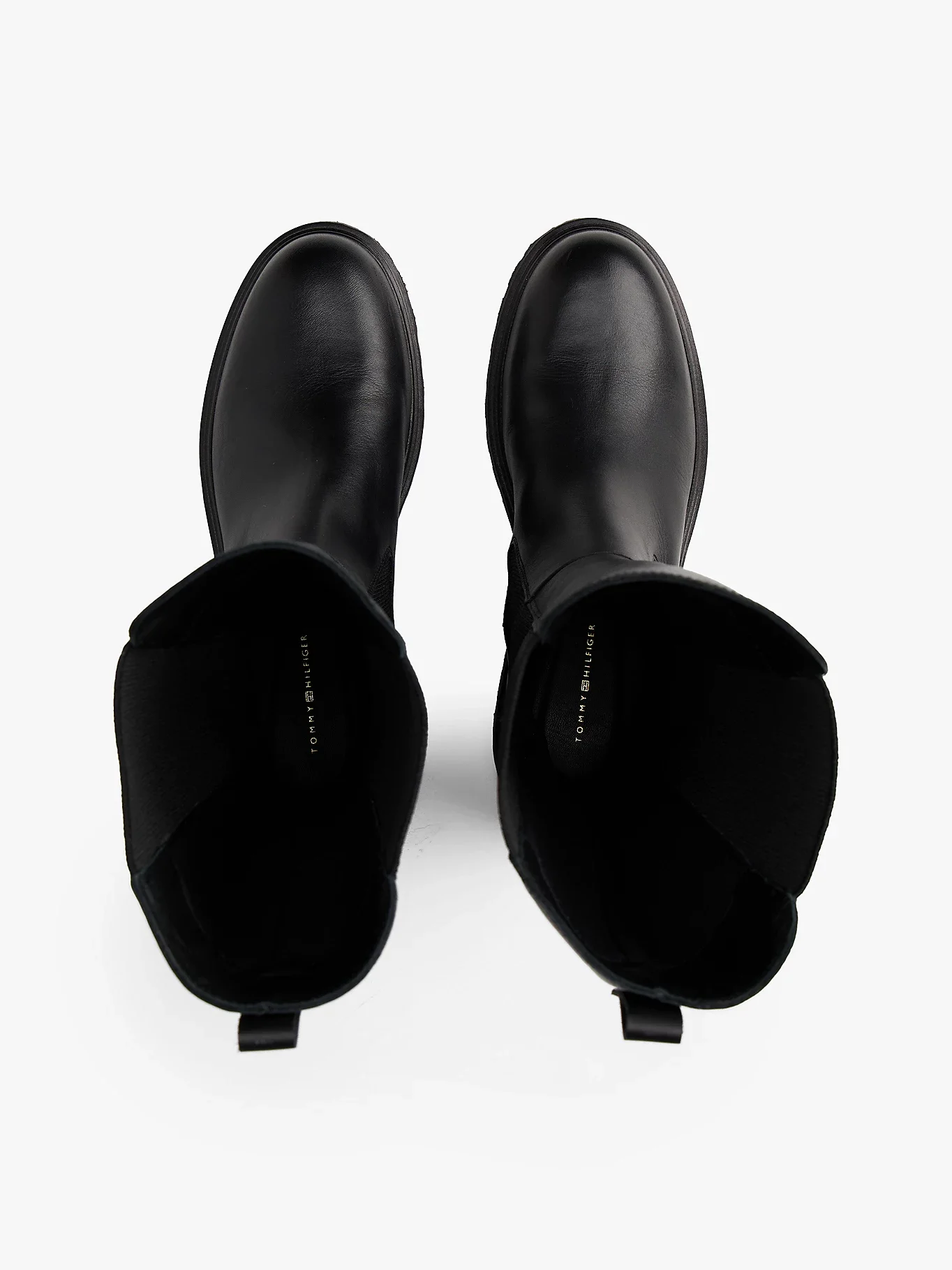 Tommy Hilfiger TH Deri Tırtıklı Tabanlı Uzun Kadın Siyah Bot FW0FW08985BDS