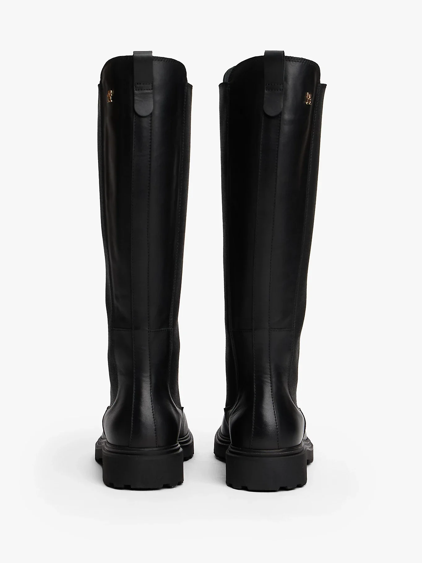 Tommy Hilfiger TH Deri Tırtıklı Tabanlı Uzun Kadın Siyah Bot FW0FW08985BDS