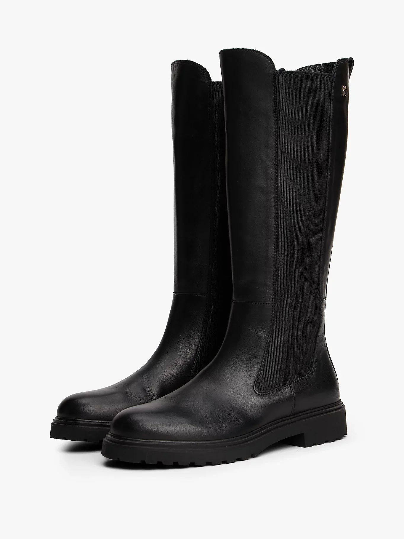 Tommy Hilfiger TH Deri Tırtıklı Tabanlı Uzun Kadın Siyah Bot FW0FW08985BDS