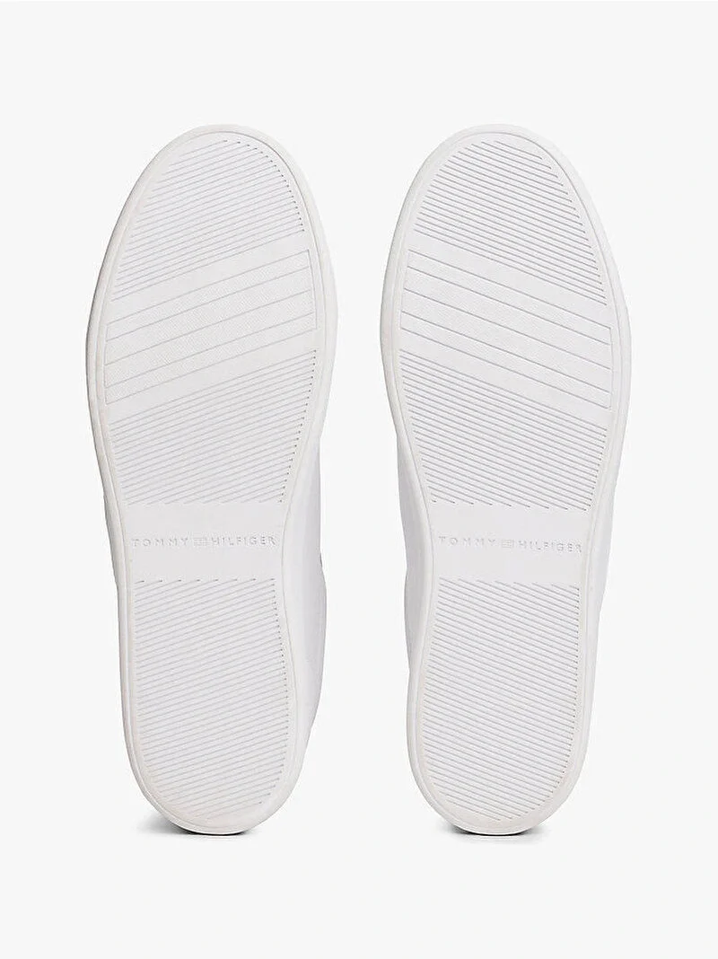 Tommy Hilfiger TH Dokuma Şeritli Düz Taban Kadın Beyaz Sneaker FW0FW09001YBS
