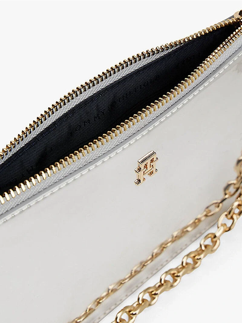 Tommy Hilfiger TH Icon Metalik Zincirli Omuz Kadın Gri Cüzdan AW0AW18219PE6