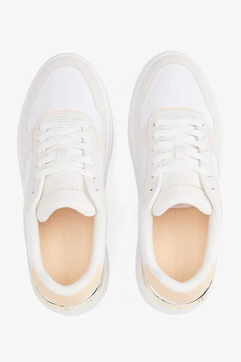 Tommy Hilfiger TH Moda Kort Tarzı Karışık Materyal Kadın Beyaz  Sneaker FW0FW086320JG