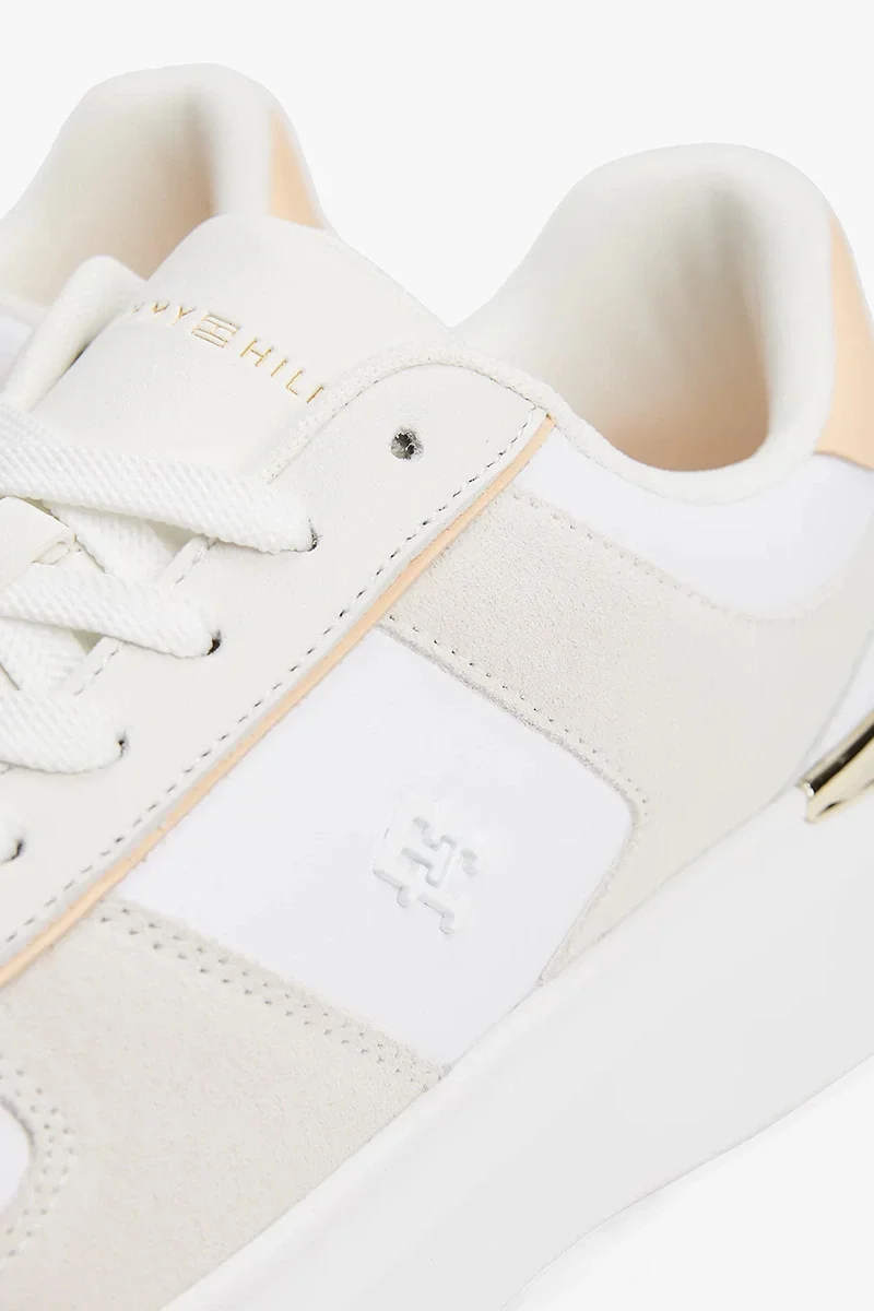 Tommy Hilfiger TH Moda Kort Tarzı Karışık Materyal Kadın Beyaz  Sneaker FW0FW086320JG