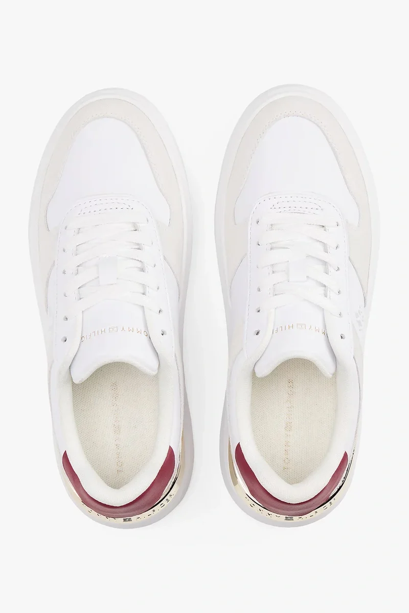 Tommy Hilfiger TH Moda Kort Tarzı Karışık Materyal Kadın   Beyaz Sneaker FW0FW08632YBS