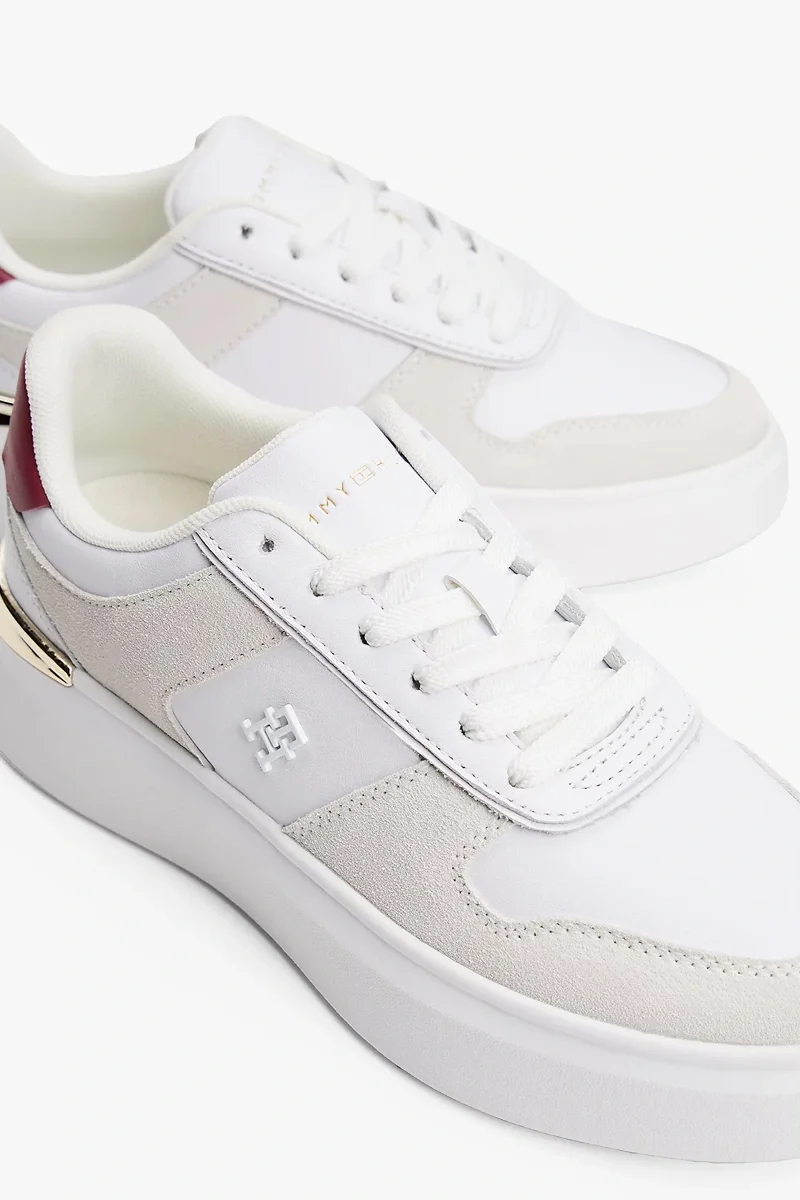 Tommy Hilfiger TH Moda Kort Tarzı Karışık Materyal Kadın   Beyaz Sneaker FW0FW08632YBS