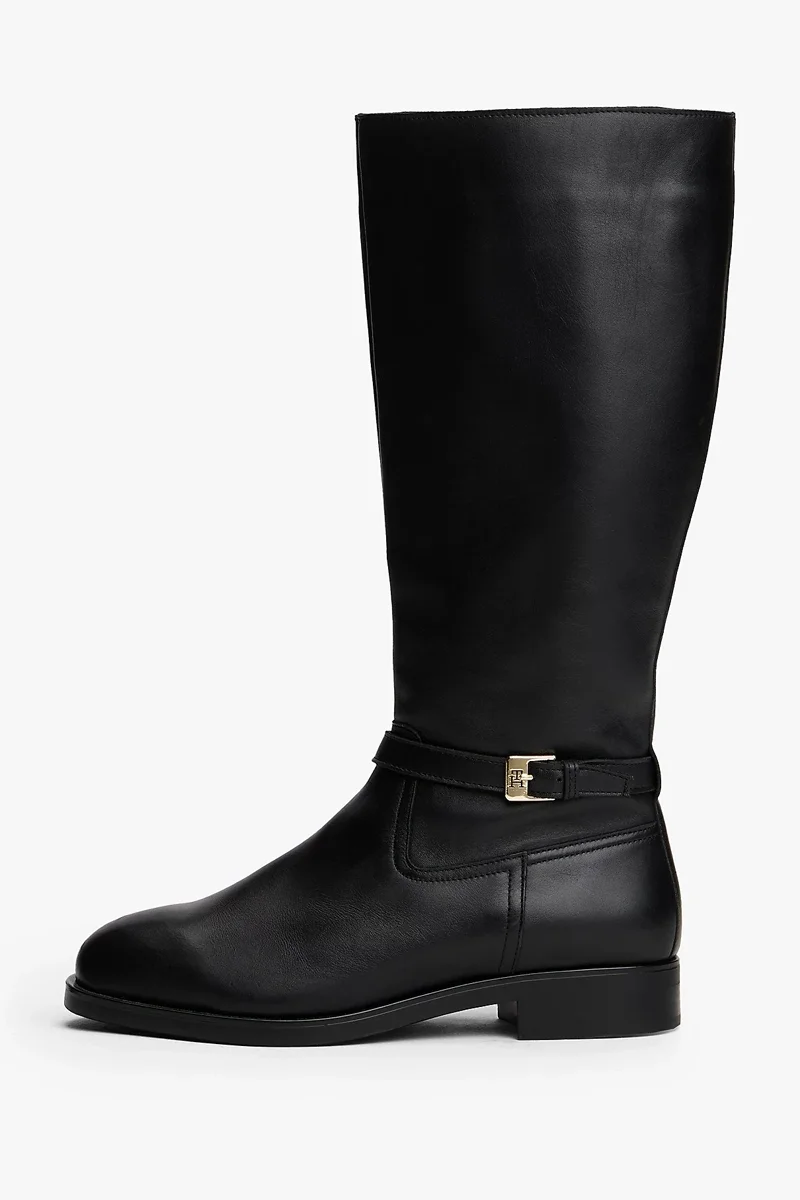 Tommy Hilfiger TH Tokalı Süvari Stili Uzun Deri Kadın Siyah Bot FW0FW08873BDS