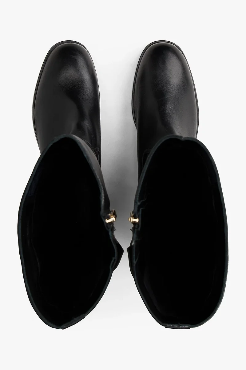 Tommy Hilfiger TH Tokalı Süvari Stili Uzun Deri Kadın Siyah Bot FW0FW08873BDS