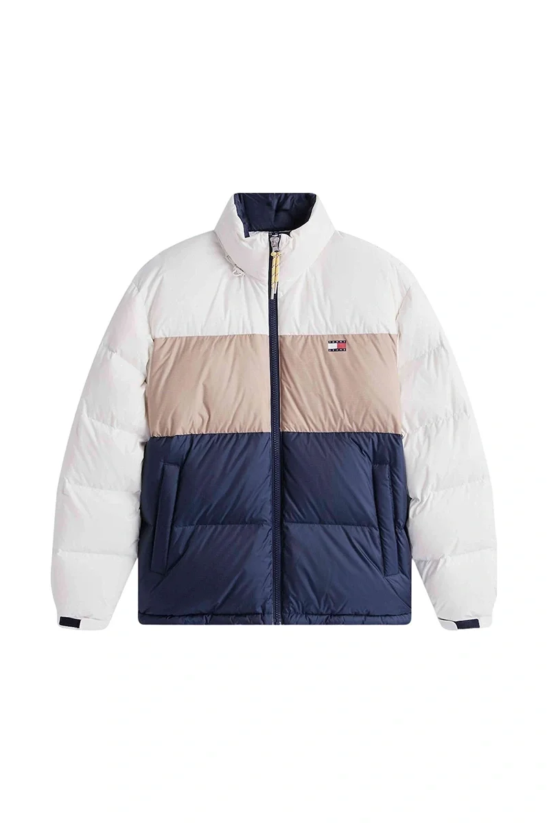 Tommy Hilfiger TJM Alaska Kuş Tüyü Renk Bloklu Şişme Erkek Beyaz Mont DM0DM22117YBL