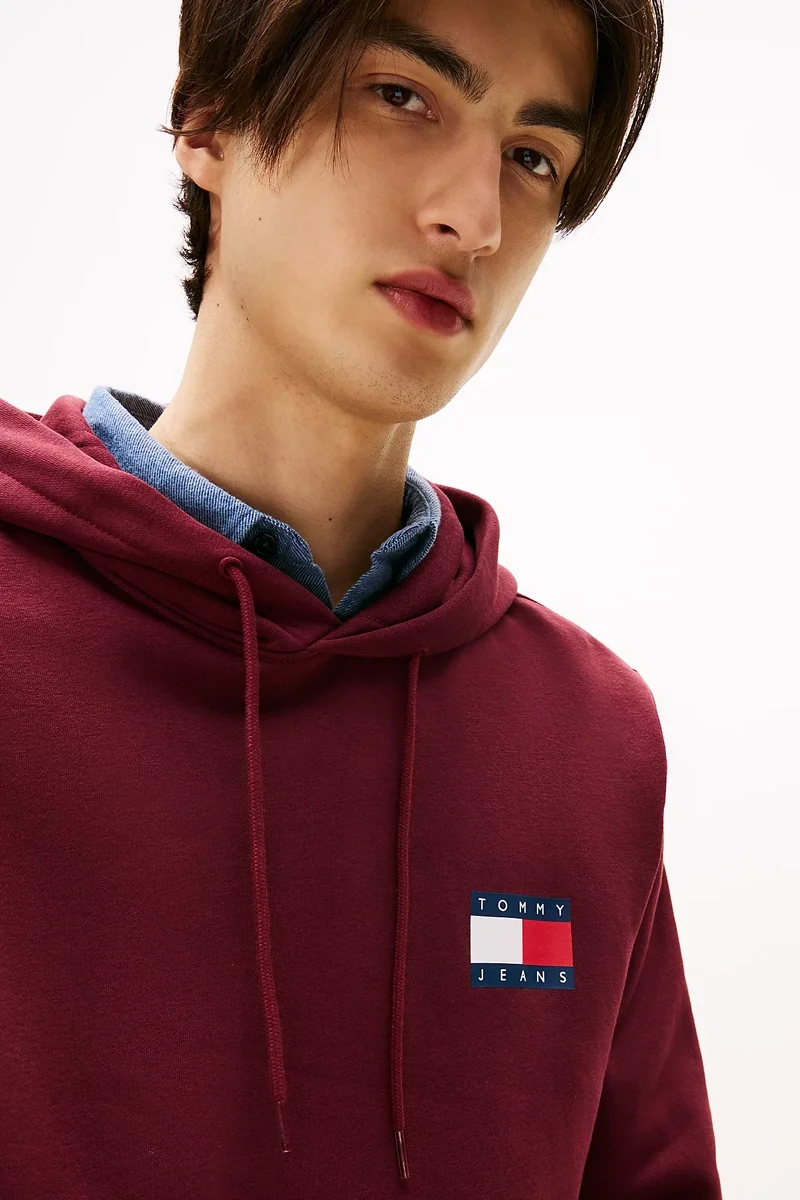 Tommy Hilfiger TJM Klasik Bayrak Desenli Normal Kesim Kapüşonlu Erkek Kırmızı  Sweatshirt DM0DM20738XIU