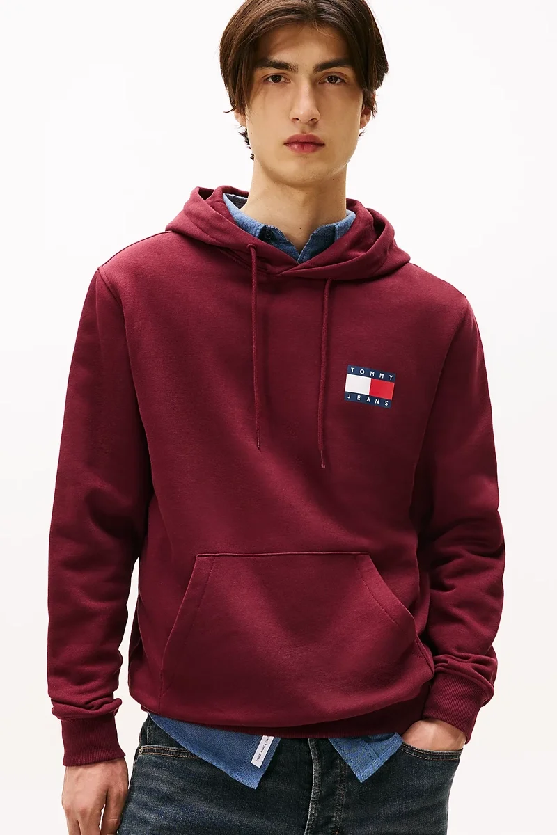 Tommy Hilfiger TJM Klasik Bayrak Desenli Normal Kesim Kapüşonlu Erkek Kırmızı  Sweatshirt DM0DM20738XIU
