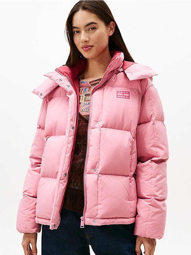 Tommy Hilfiger TJW Alaska Grid Kısa Kuş Tüyü Kadın Pembe  Mont  DW0DW21624THC