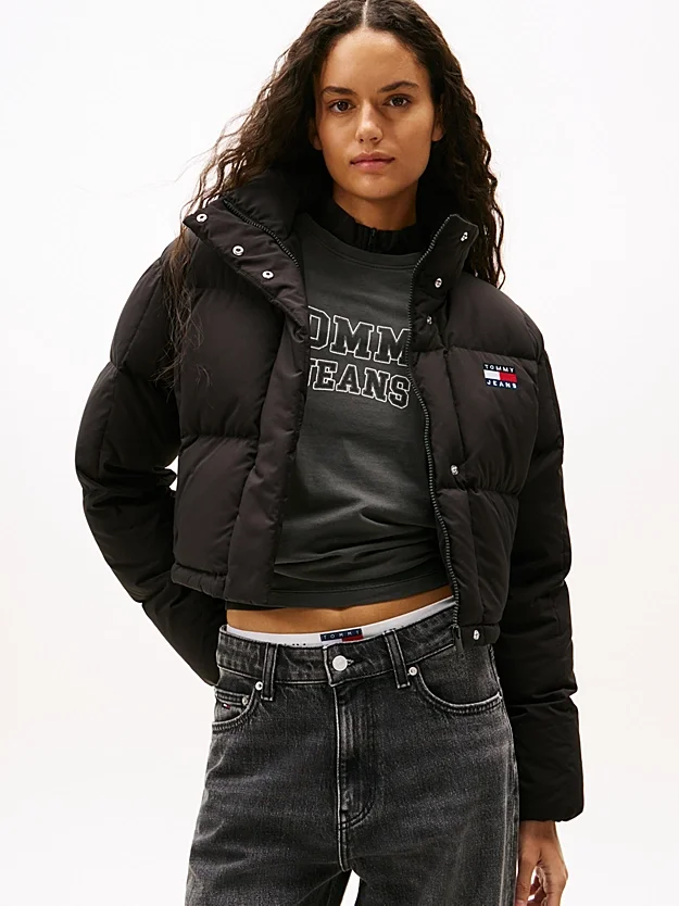 Tommy Hilfiger TJW Alaska Grid Kısa Kuş Tüyü Kadın Siyah  Mont  DW0DW21624BDS