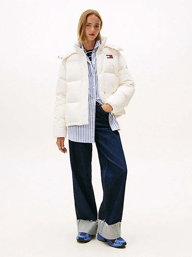 Tommy Hilfiger TJW Alaska Grid Kuş Tüyü Kadın Beyaz  Mont  DW0DW21623YBH