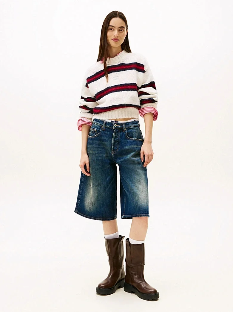 Tommy Hilfiger TJW Armalı Çizgili Yumuşak Kadın Beyaz Kazak DW0DW21679YBH