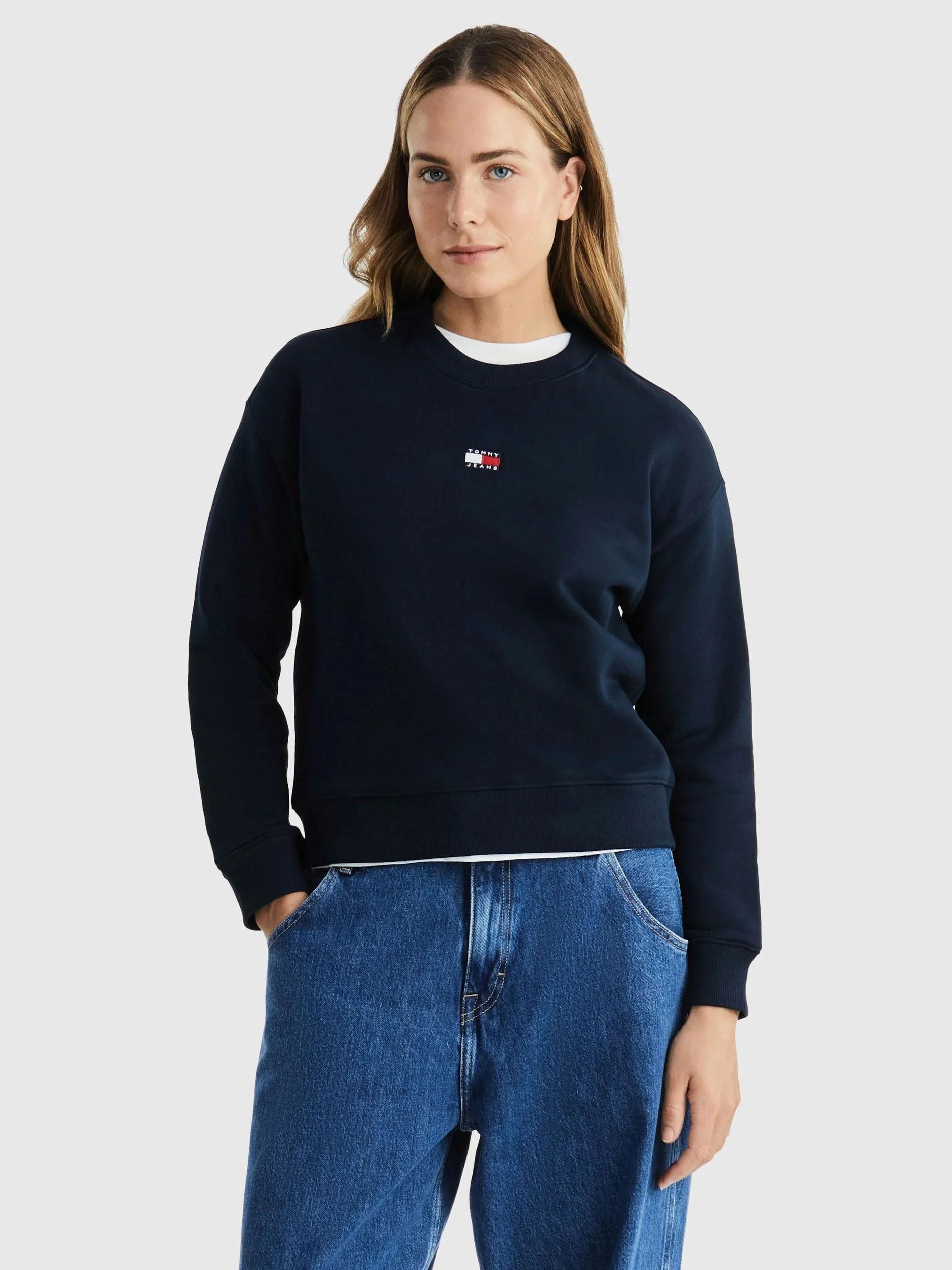 Tommy Hilfiger TJW Armalı Kutu Kesim Bisiklet Yaka Kadın Mavi Kazak DW0DW17325C1G