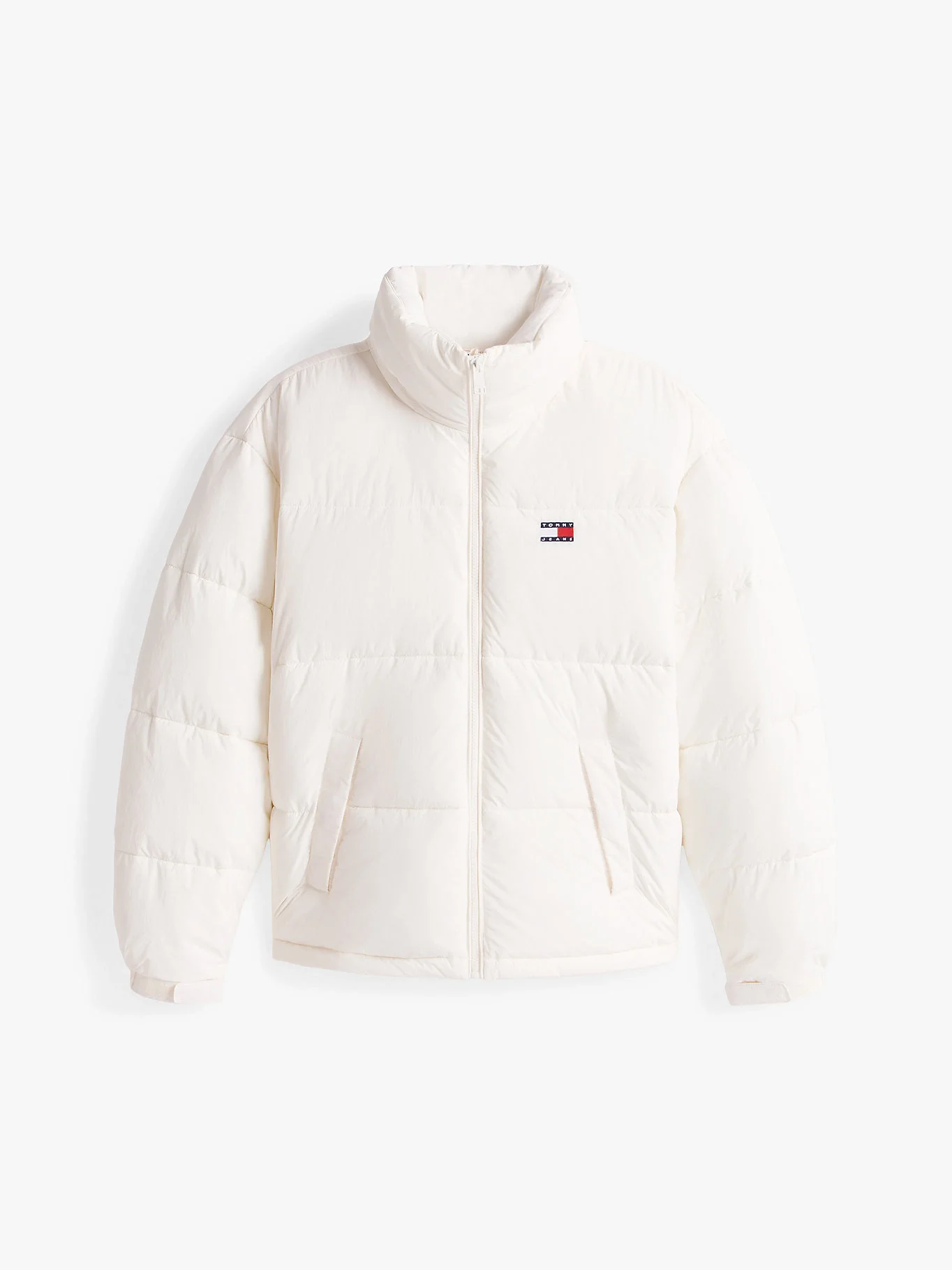 Tommy Hilfiger TJW Büyük Beden Kapüşonlu Bayraklı Şişme Kadın Beyaz Mont DW0DW22041YBH