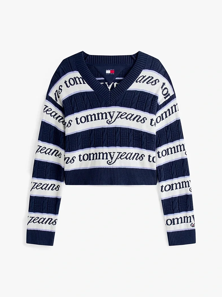 Tommy Hilfiger TJW Çizgili Logolu Kadın Mavi Kazak DW0DW21682C1G
