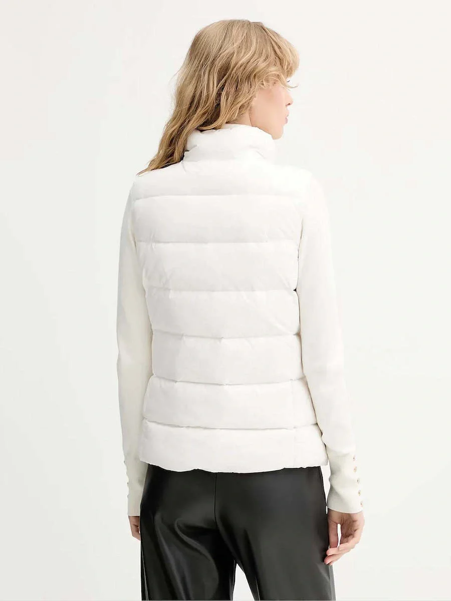 Tommy Hilfiger TJW Dar Kesim Fermuarlı Baskılı Kuş Tüyü Kadın Beyaz Yelek DW0DW21622YBL