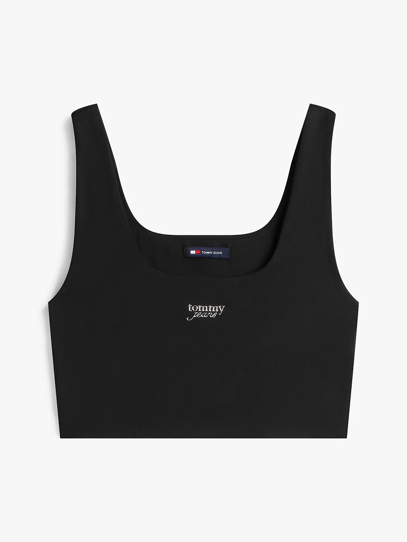 Tommy Hilfiger TJW Dar Kesim Kısa Gümüş Rengi Yazı Baskılı Kadın Siyah Atlet  DW0DW21564BDS