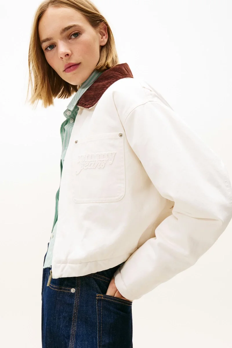 Tommy Hilfiger TJW Dolgulu Kısa Koç Kadın Beyaz Ceket DW0DW21665YBH
