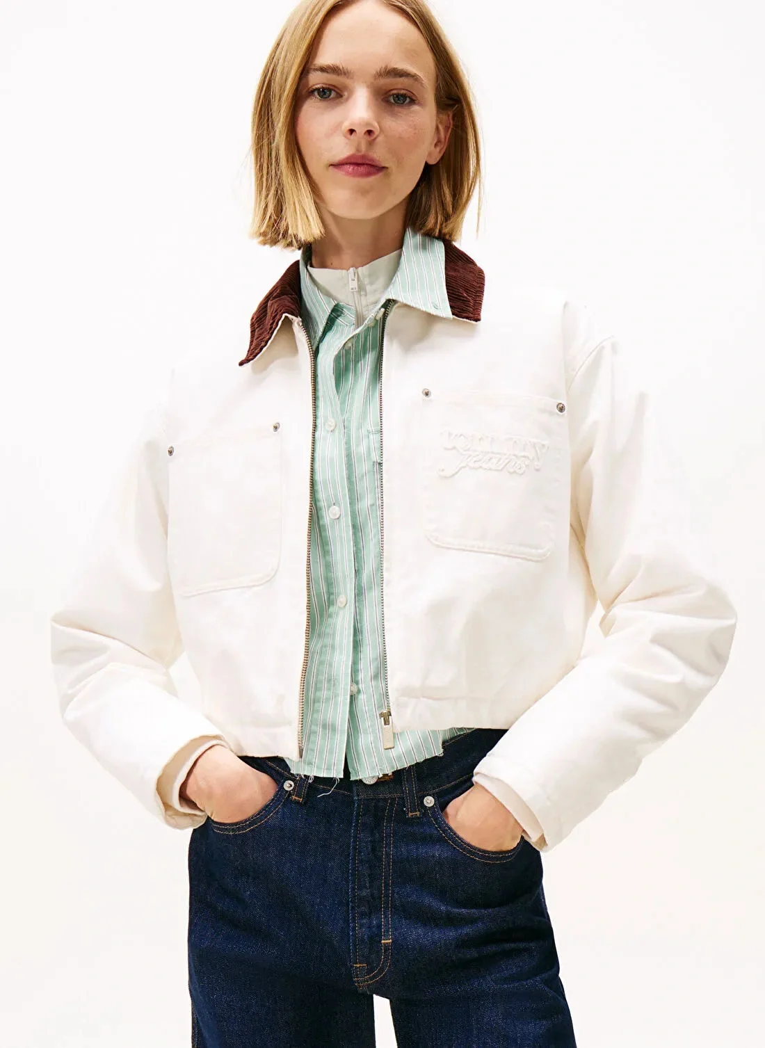 Tommy Hilfiger TJW Dolgulu Kısa Koç Kadın Beyaz Ceket DW0DW21665YBH