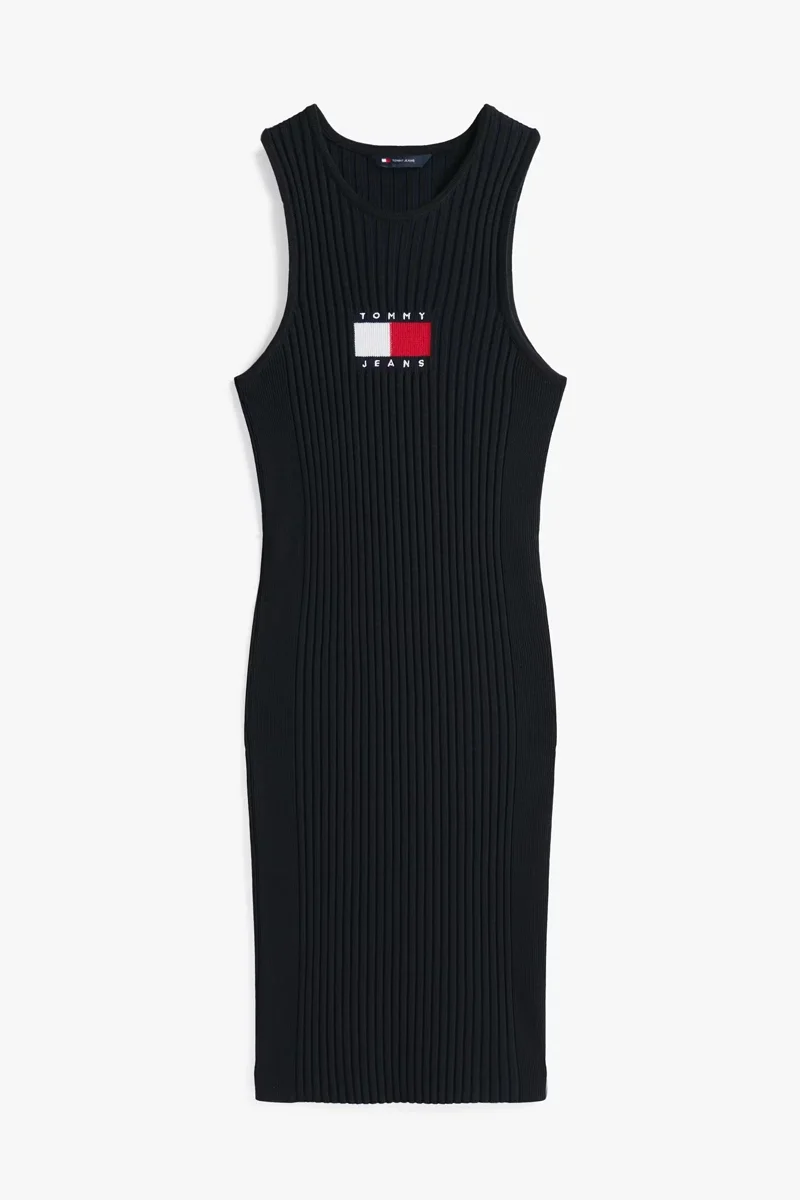 Tommy Hilfiger TJW FLAG SWEATER MINI DRESS EXT Kadın Siyah Elbise DW0DW20877BDS