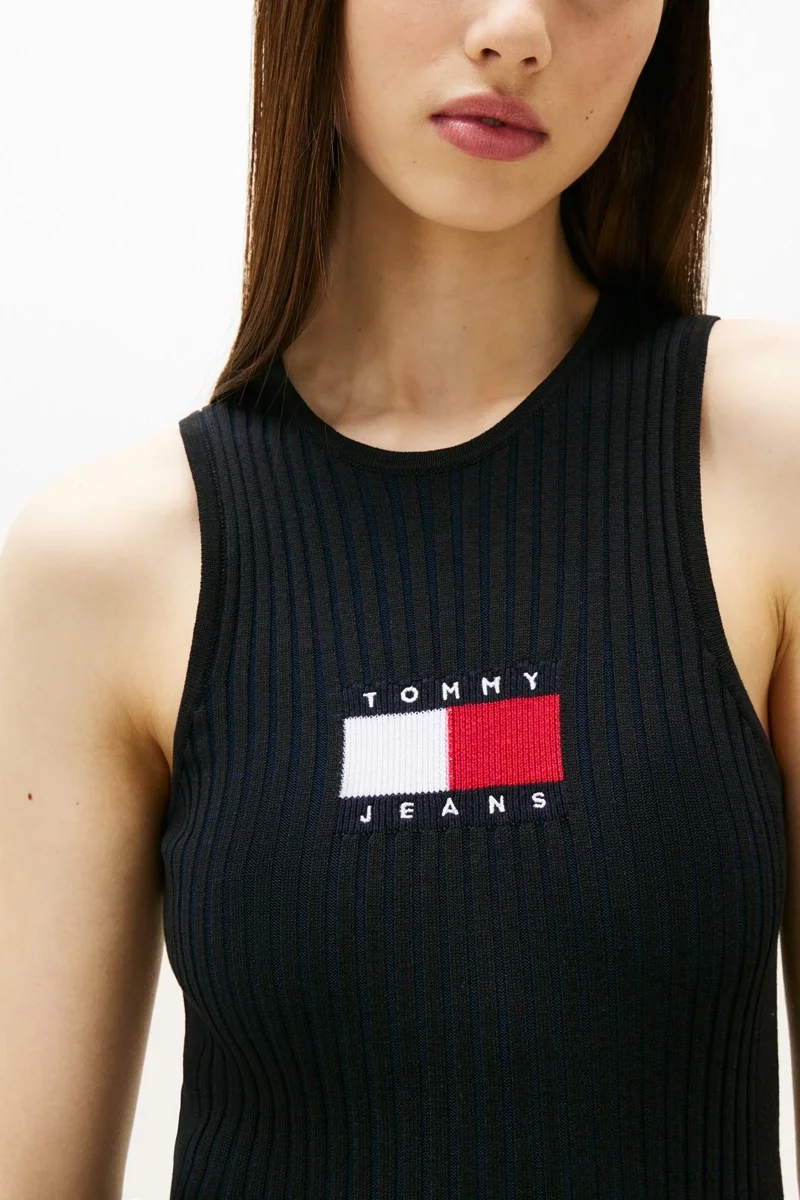 Tommy Hilfiger TJW FLAG SWEATER MINI DRESS EXT Kadın Siyah Elbise DW0DW20877BDS