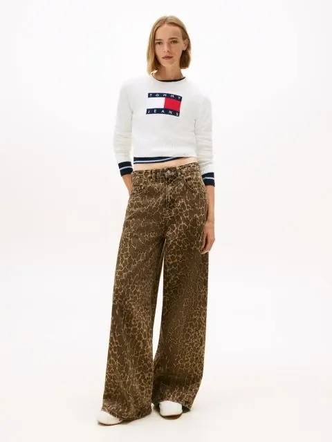 Tommy Hilfiger TJW Işıltılı Bayrak Desenli Kadın Beyaz Kazak DW0DW21690YBH