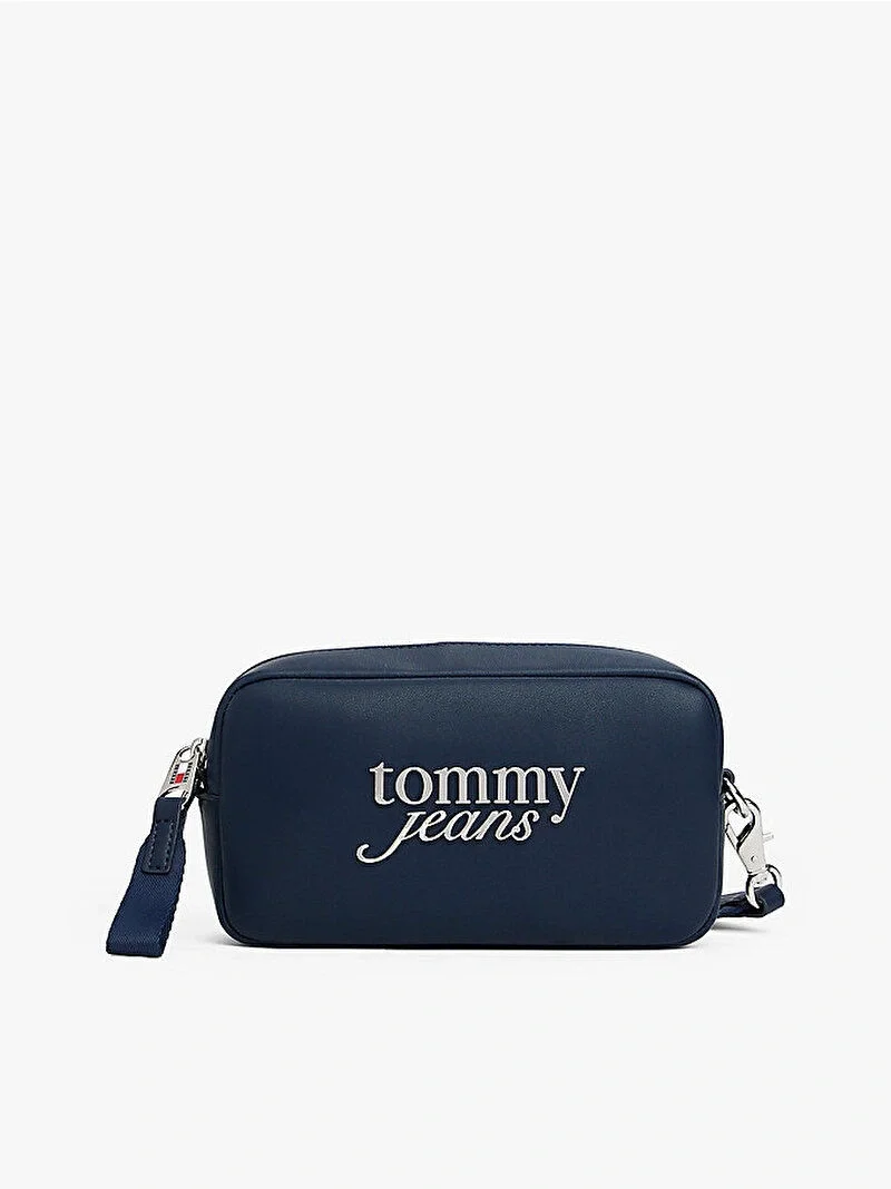 Tommy Hilfiger TJW Kalın Yazı Baskılı Kamera Kadın Mavi Omuz Çantası AW0AW17897C1G