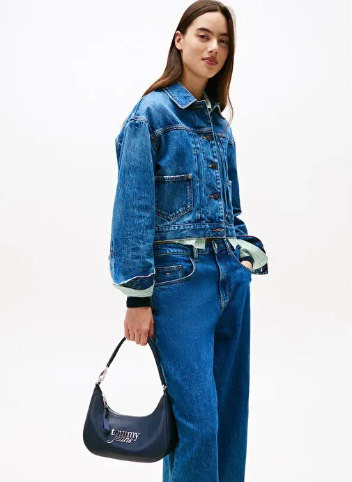 Tommy Hilfiger TJW Kalın Yazı Baskılı Omuz Kadın Mavi Omuz Çantası AW0AW17895C1G