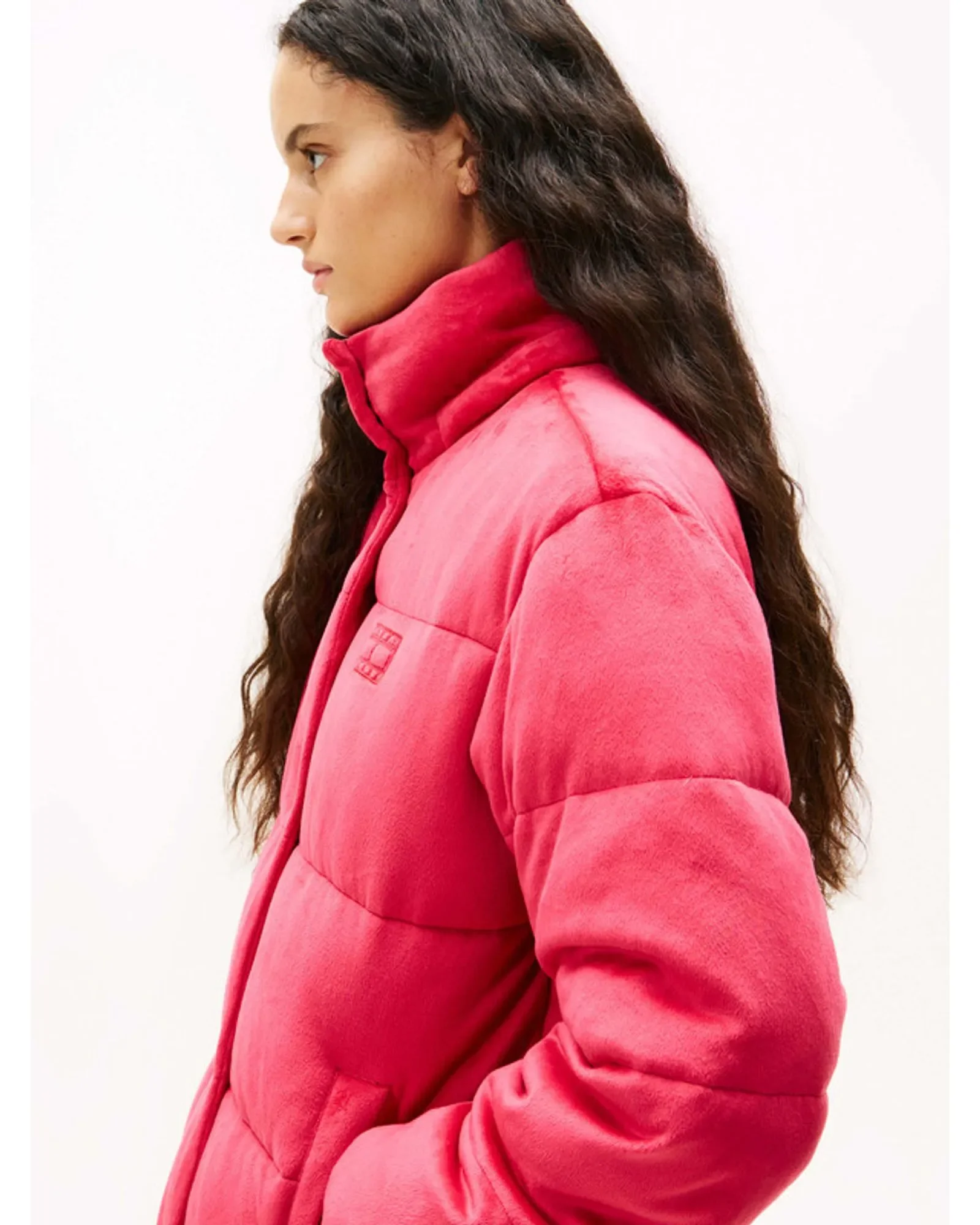 Tommy Hilfiger TJW Kapitone Kadife Şişme Kadın Kırmızı  Mont  DW0DW21668XJP