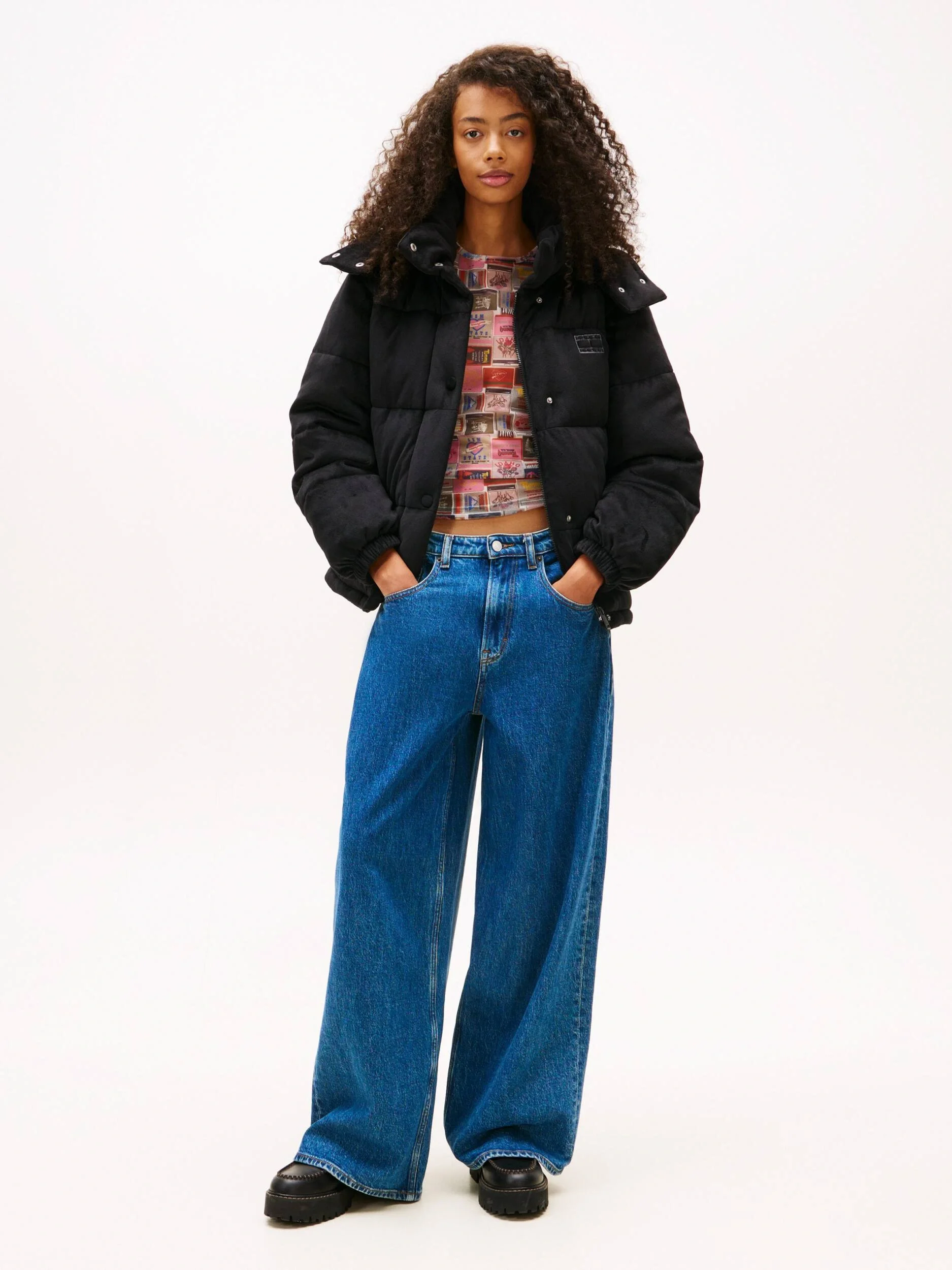 Tommy Hilfiger TJW Kapitone Kadife Şişme Kadın Siyah  Mont  DW0DW21668BDS