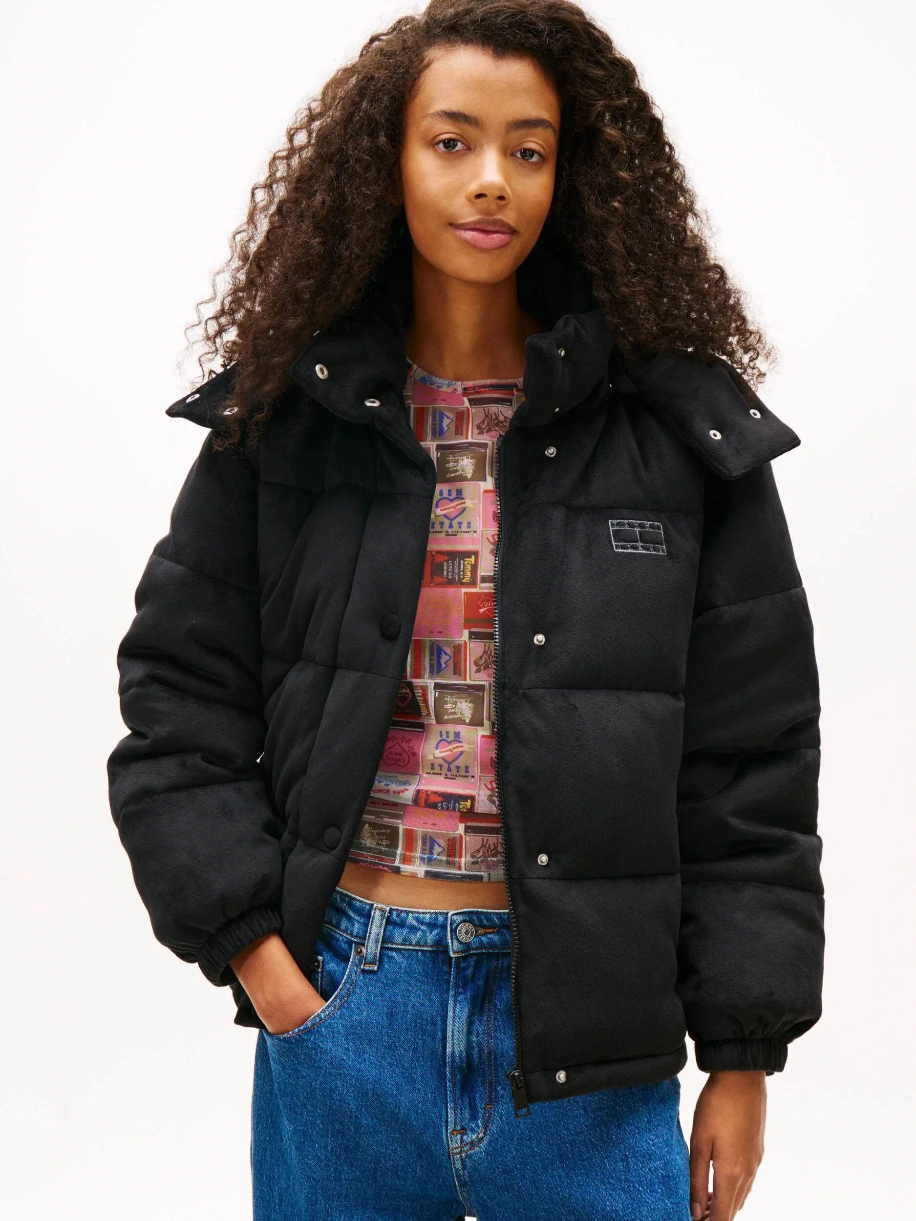 Tommy Hilfiger TJW Kapitone Kadife Şişme Kadın Siyah  Mont  DW0DW21668BDS