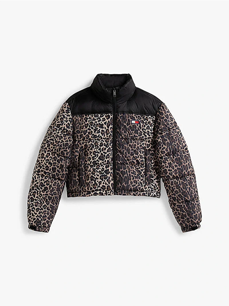 Tommy Hilfiger TJW Kısa Leopar Desenli Şişme Kadın Kahverengi  Mont  DW0DW219670HD
