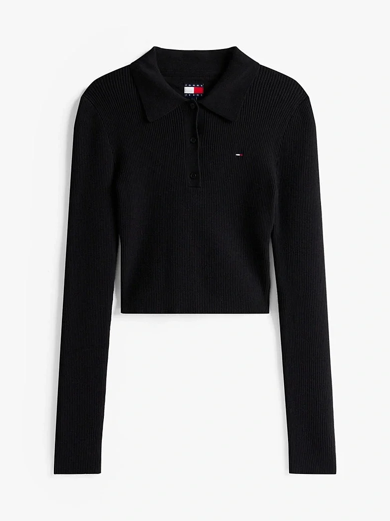 Tommy Hilfiger TJW Klasik Polo Uzun Kollu Kadın Siyah Kazak DW0DW21829BDS