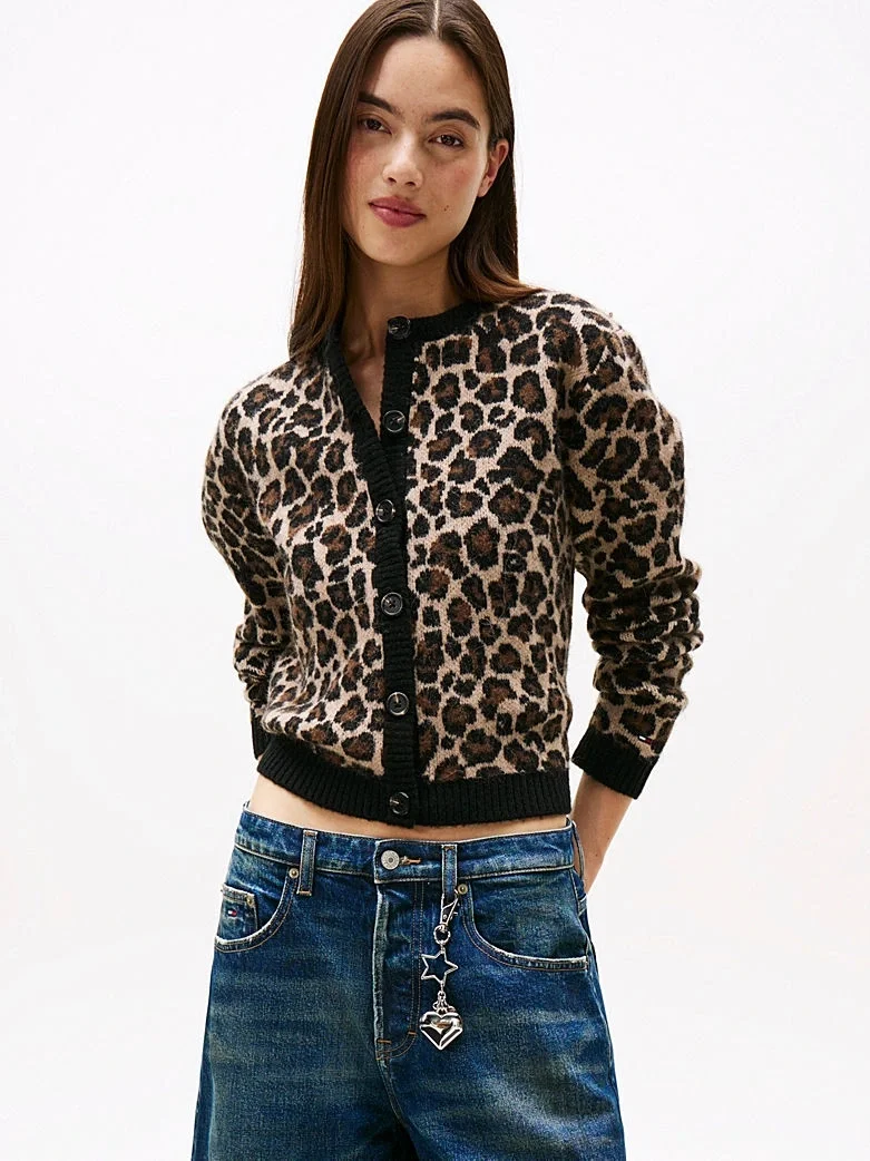 Tommy Hilfiger TJW Leopar Desenli Kadın Kahverengi Kazak DW0DW219680HD