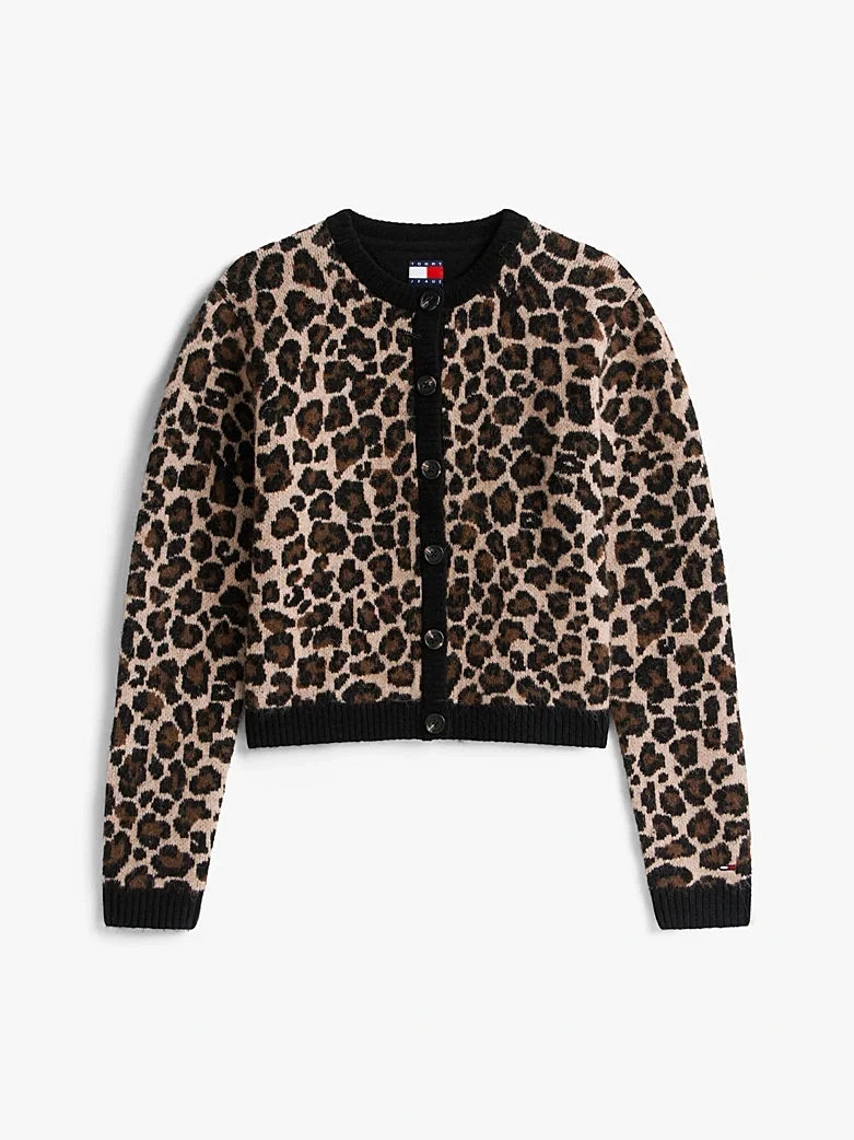 Tommy Hilfiger TJW Leopar Desenli Kadın Kahverengi Kazak DW0DW219680HD