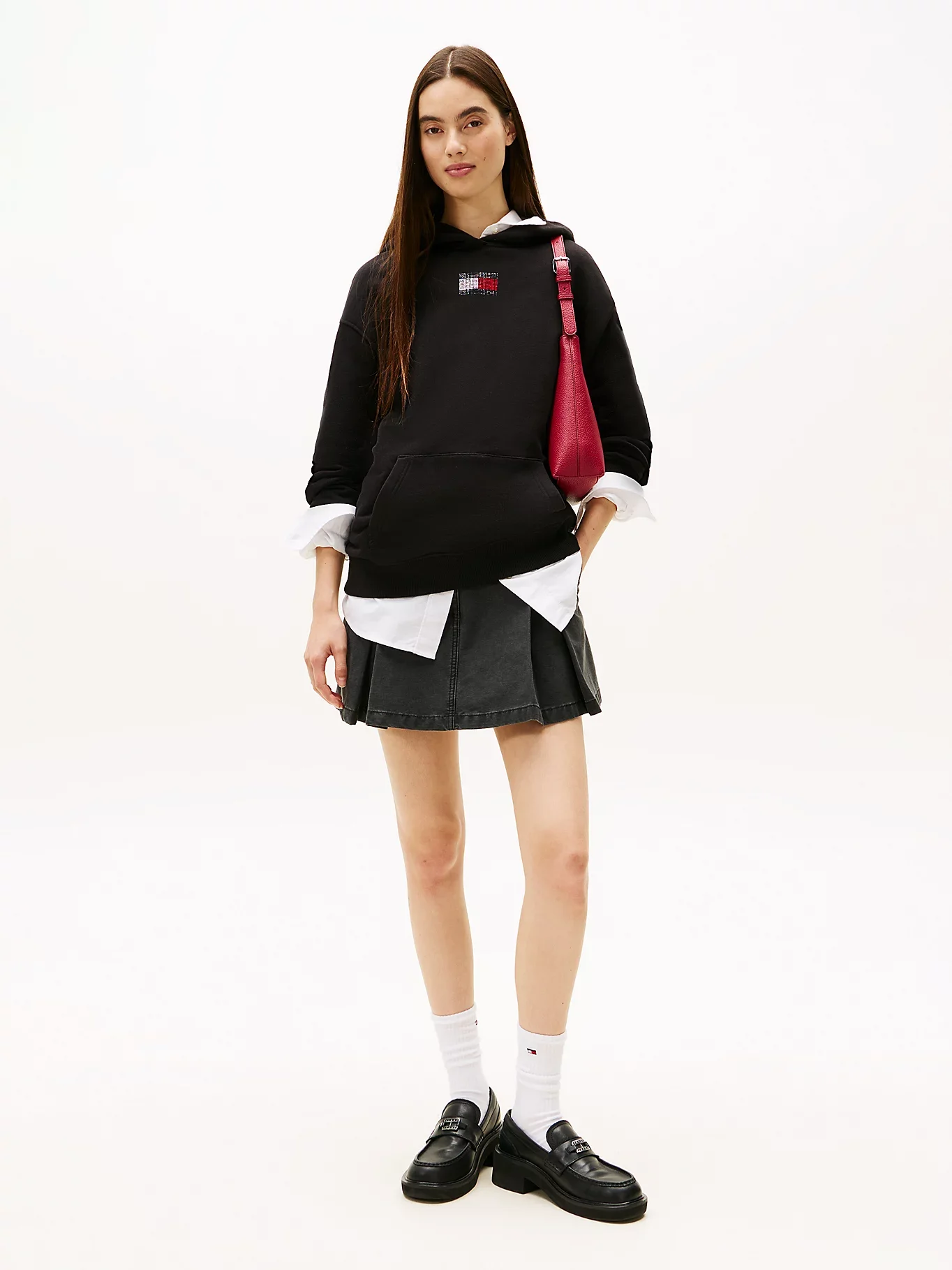 Tommy Hilfiger TJW Rahat Kesim Parti Bayraklı Kadın Siyah Kazak DW0DW21605BDS