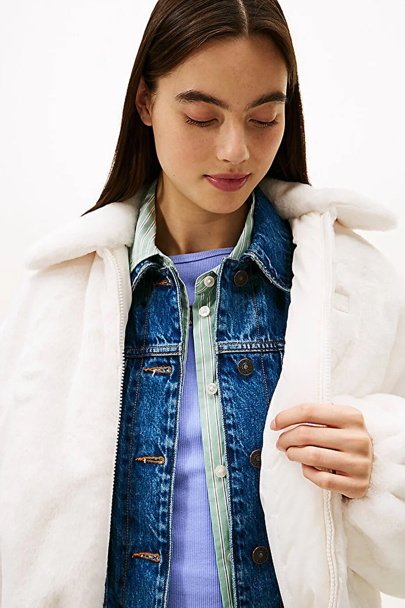 Tommy Hilfiger TJW Suni Kürk Kadın Beyaz  Mont DW0DW21669YBH