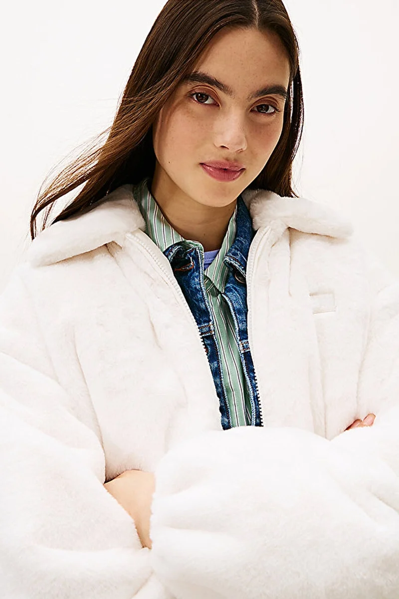 Tommy Hilfiger TJW Suni Kürk Kadın Beyaz  Mont DW0DW21669YBH