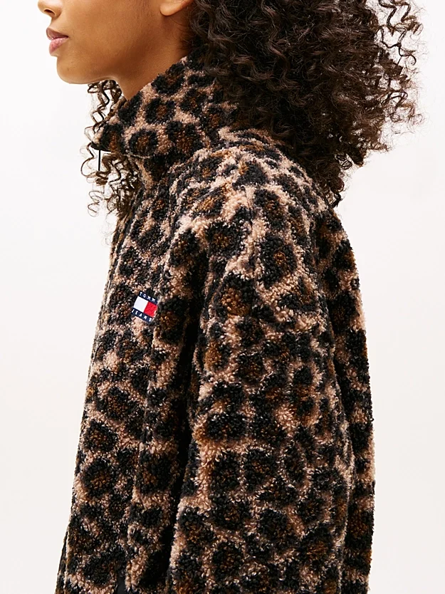 Tommy Hilfiger TJW Tam Fermuarlı Armalı Kürk Dokulu Kadın Kahverengi Sweatshirt DW0DW215960HD