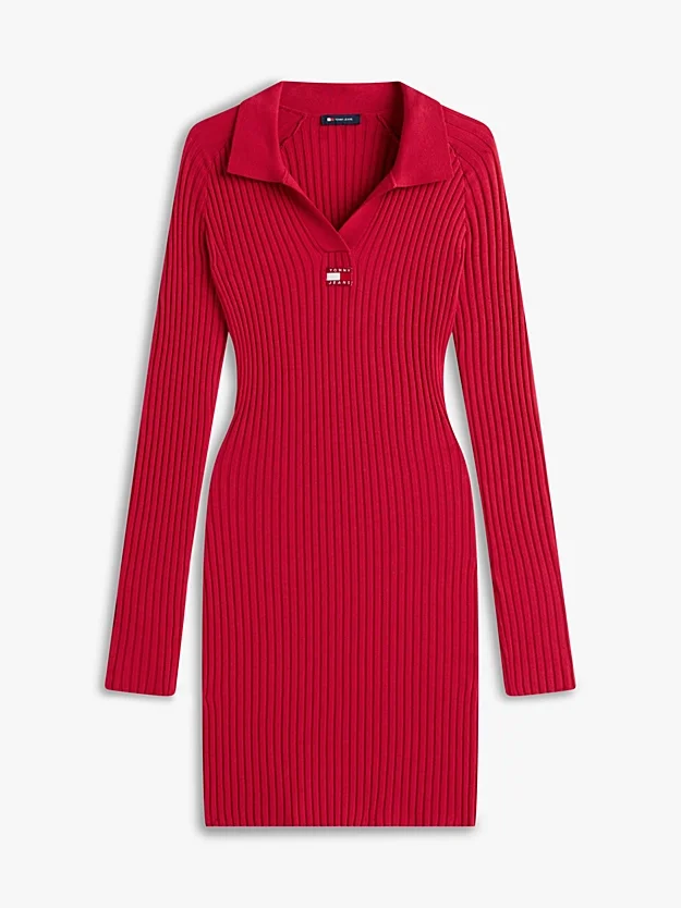 Tommy Hilfiger TJW Yakalı Armalı Kadın Kırmızı Elbise DW0DW22183XJP