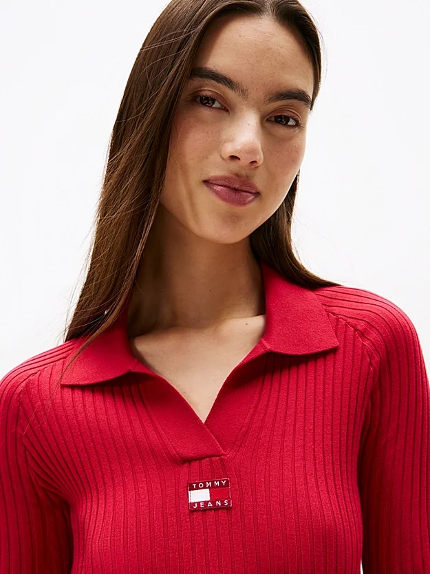 Tommy Hilfiger TJW Yakalı Armalı Kadın Kırmızı Elbise DW0DW22183XJP