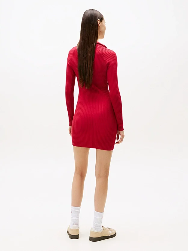 Tommy Hilfiger TJW Yakalı Armalı Kadın Kırmızı Elbise DW0DW22183XJP